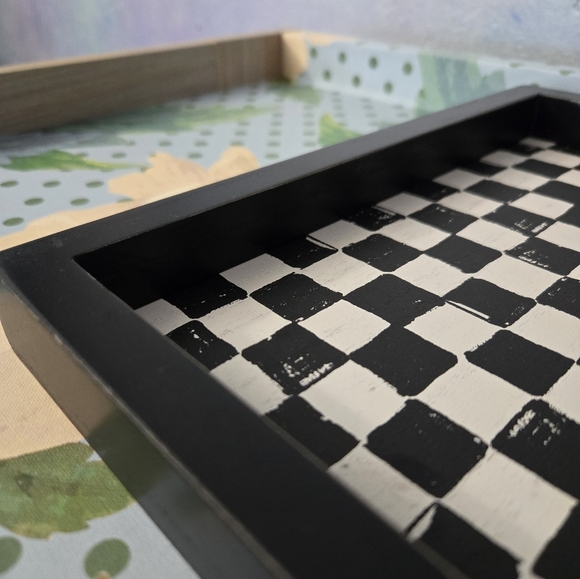 Black and White Checkered Wooden Decorative Tray - Picture 4 of 5